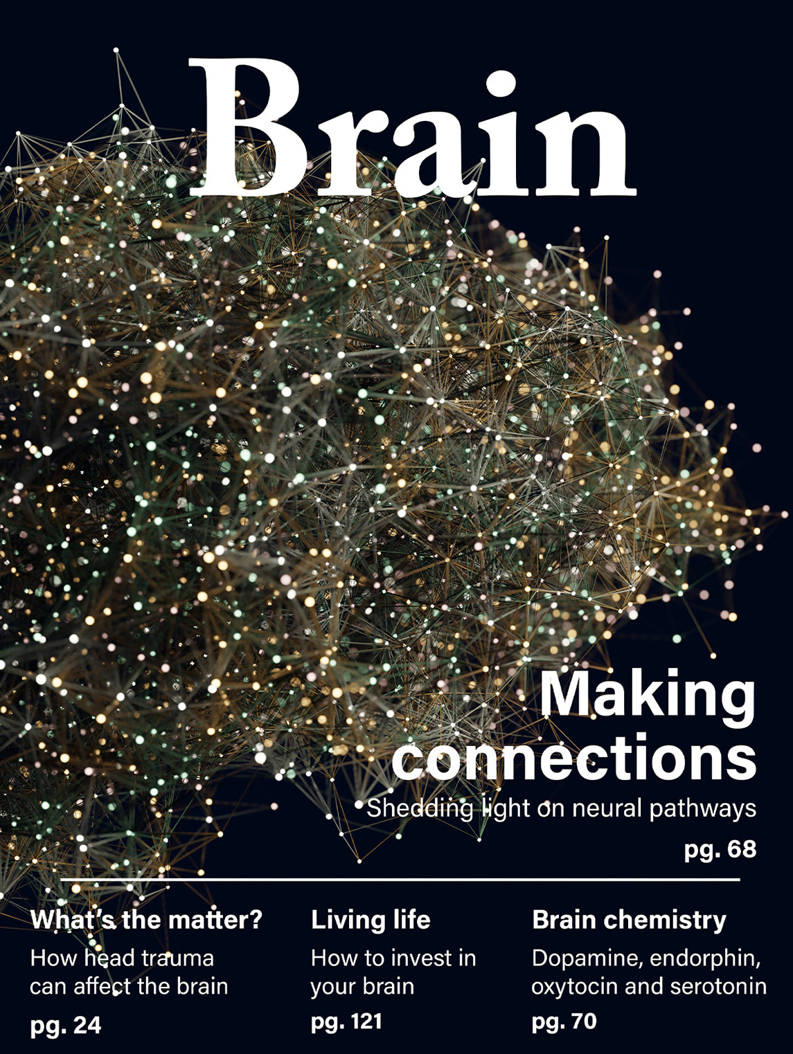 Journal cover titled 'Brain' with neural network illustration and text about brain functions.